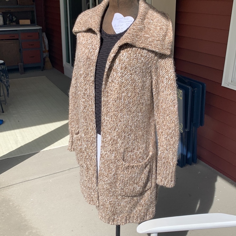 Talbots variegated weave long line open front cardigan. Pockets and high…